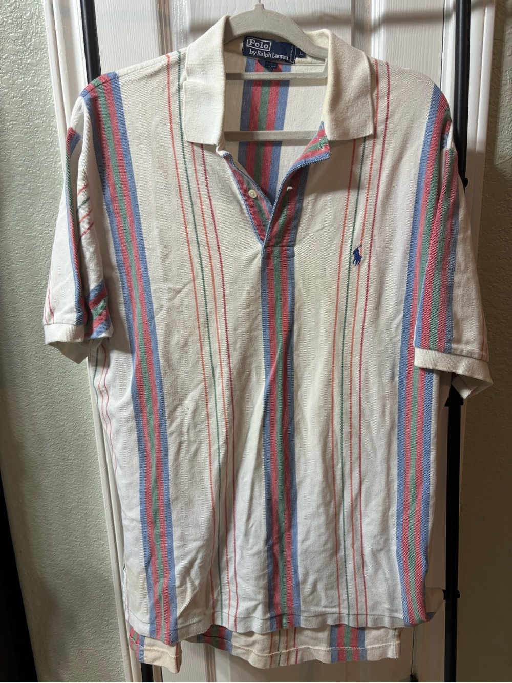Polo by Ralph Lauren Cream Multicolor Striped Polo Shirt Vintage